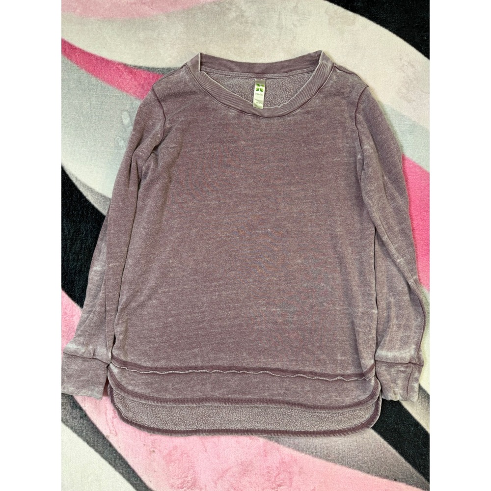Green Tea Womens M Purple Mineral Wash Fleece Sweatshirt Layered Hem Pullover